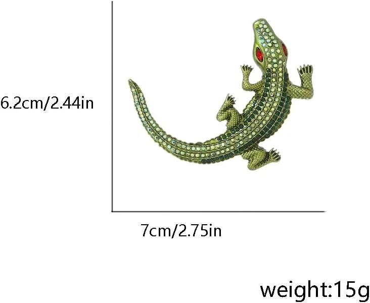 Vintage Crocodile Rhinestones Brooches Lapel Pins for Men Women Fashion Unique Sparkly Crystal Animal Pin Dress Suit Clothes Accessories Jewelry Party Christmas Holiday Gifts