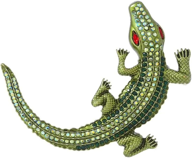 Vintage Crocodile Rhinestones Brooches Lapel Pins for Men Women Fashion Unique Sparkly Crystal Animal Pin Dress Suit Clothes Accessories Jewelry Party Christmas Holiday Gifts