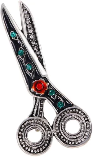 Vintage CZ Scissor Brooch Pin for Women Girls Silver Plated Birthstone Brooches Lapel Pins Fashion Christmas Birthday Anniversary Retro Ornament Dress Accessories Delicacy Jewelry Gift