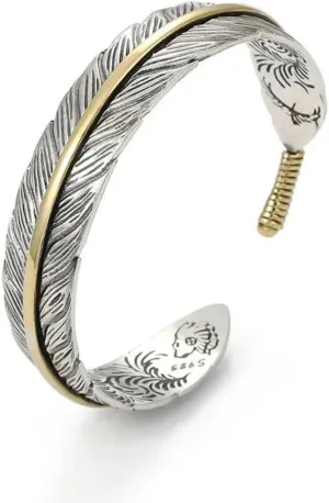 Vintage Feather Cuff Bracelet For Men Women Adjustable Retro Luck Feather Bracelets Gift Jewelry