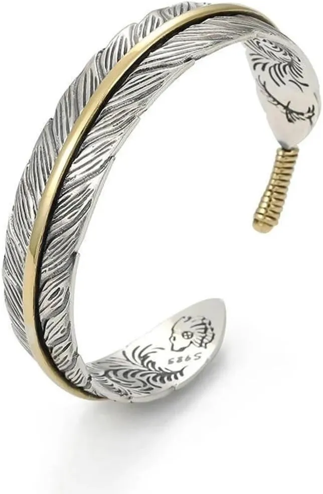 Vintage Feather Cuff Bracelet For Men Women Adjustable Retro Luck Feather Bracelets Gift Jewelry