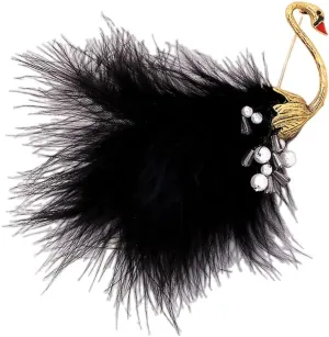 Vintage Feather Swan Brooch Pin for Women Girls Fashion Shell Pearls Black Animal Bird Brooches Lapel Pins Cute Dress Accessories Birthday Halloween Christmas Jewelry Gift