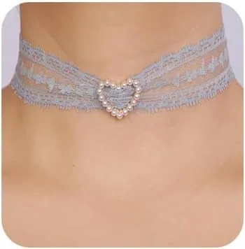 Vintage Lace Bowknot Choker Lace Pattern Collar Choker Gothic Bow-knot Neckchain Dainty Bow-knot Collar Necklace Halloween Costume Necklace for Women (blue)