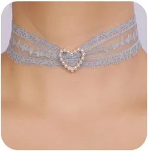 Vintage Lace Bowknot Choker Lace Pattern Collar Choker Gothic Bow-knot Neckchain Dainty Bow-knot Collar Necklace Halloween Costume Necklace for Women (blue)