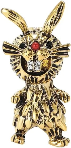 Vintage Rabbit Brooch Pin for Women Girls Men Unique Gold Pet Animal Bunny Lapel Pins Badge Bouquet Accessory for Suit Dress Clothing Hat Coat Fashion Jewelry for Easter Day Bff Daughter Birthday 38mm