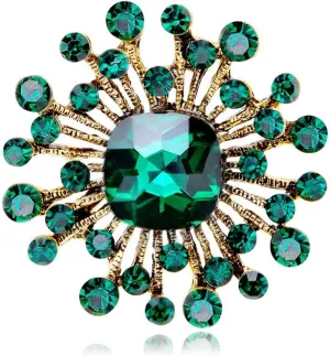 Vintage Simulated Emerald Flower Brooch Pin for Women Girls Rhinestone Crystal Floral Laple Pin Clip Sweater Scarves Jackets Shawl Dress Suit Hat Corsage Decoration Brooches Pins Fashion Jewelry