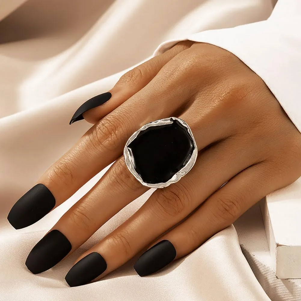 Vintage Statement Rings for Women,Chunky Gold Cocktail Rings,Big Black Enamel Drip Finger Ring,Fashion Geometric Punk Jewelry Accessories Gifts
