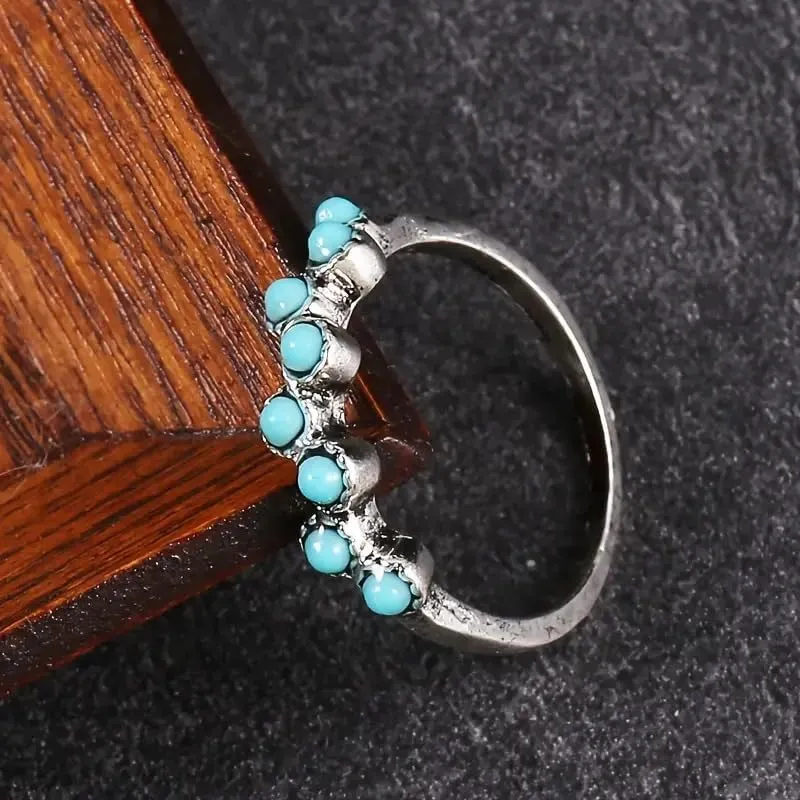 Vintage Sterling Silver Turquoise Stackable Ring for Women - Everyday Comfort Bohemia Promise Band