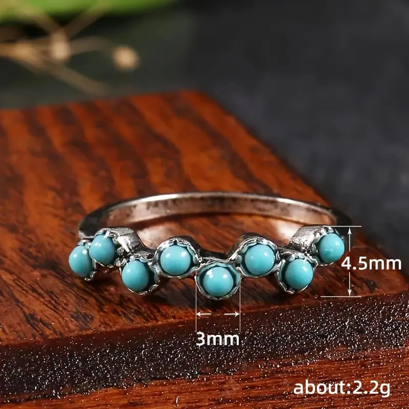 Vintage Sterling Silver Turquoise Stackable Ring for Women - Everyday Comfort Bohemia Promise Band