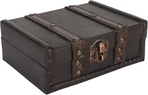 Vintage Wooden Chest with Lock Small Decorative Jewelry Storage Box