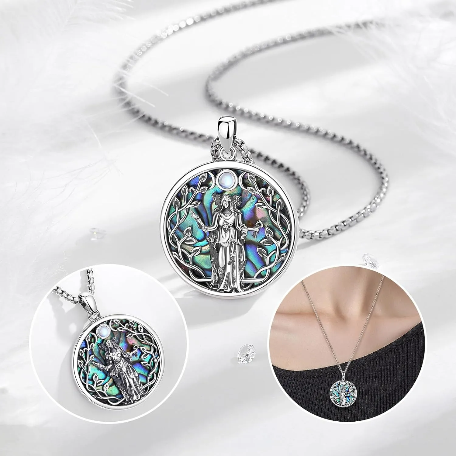 Vito Wiccan Necklace for Women Men, 925 Sterling Silver Lilith/Triple Moon/Earth Mother/Chaos Star/Witches Knot/Hecat Wheel Pendant, Witchcraft Withc Jewelry Gift for Mom Daughter, 20"/24"