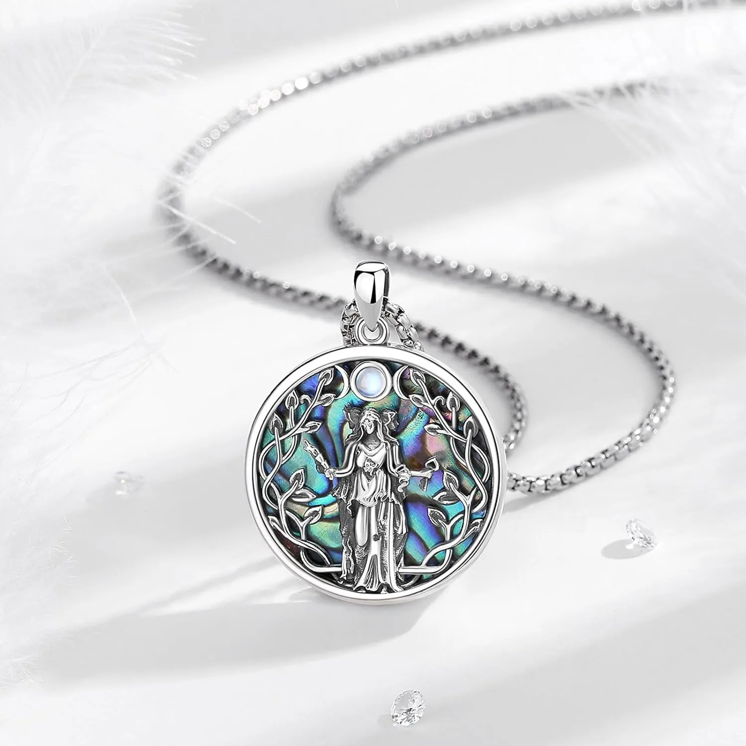 Vito Wiccan Necklace for Women Men, 925 Sterling Silver Lilith/Triple Moon/Earth Mother/Chaos Star/Witches Knot/Hecat Wheel Pendant, Witchcraft Withc Jewelry Gift for Mom Daughter, 20"/24"