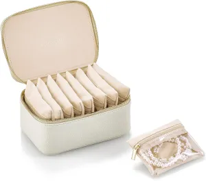 Vlando Graduation Gifts for Her,Travel Jewelry Case with 8 Velvet Jewelry Bags Jewelry Travel Organizer Box for Girls Jewelry Box for Rings Earrings Brides Gifts Birthday Gifts for Women Teen(White)