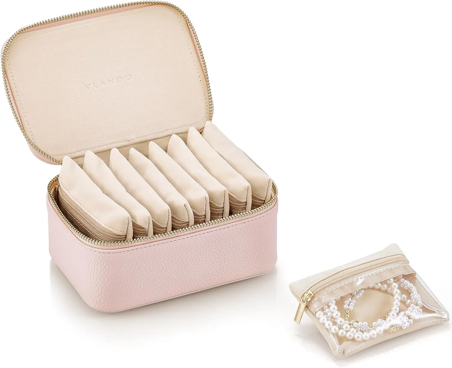 Vlando Graduation Gifts, Jewelry Box with 8 Velvet Jewelry Bags Travel Jewelry Case for Women Girls Jewelry Organizer Necklace Rings Earrings Bags Gift Ideas for Teacher Birthday Bride (Pink)