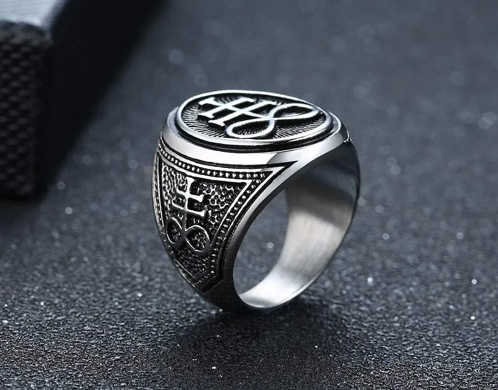 VNOX Sigil of Lucifer Seal of Satan Symbol Signet Ring Band for Men Boys,Talisman Amulet Jewelry
