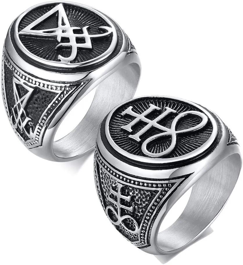 VNOX Sigil of Lucifer Seal of Satan Symbol Signet Ring Band for Men Boys,Talisman Amulet Jewelry