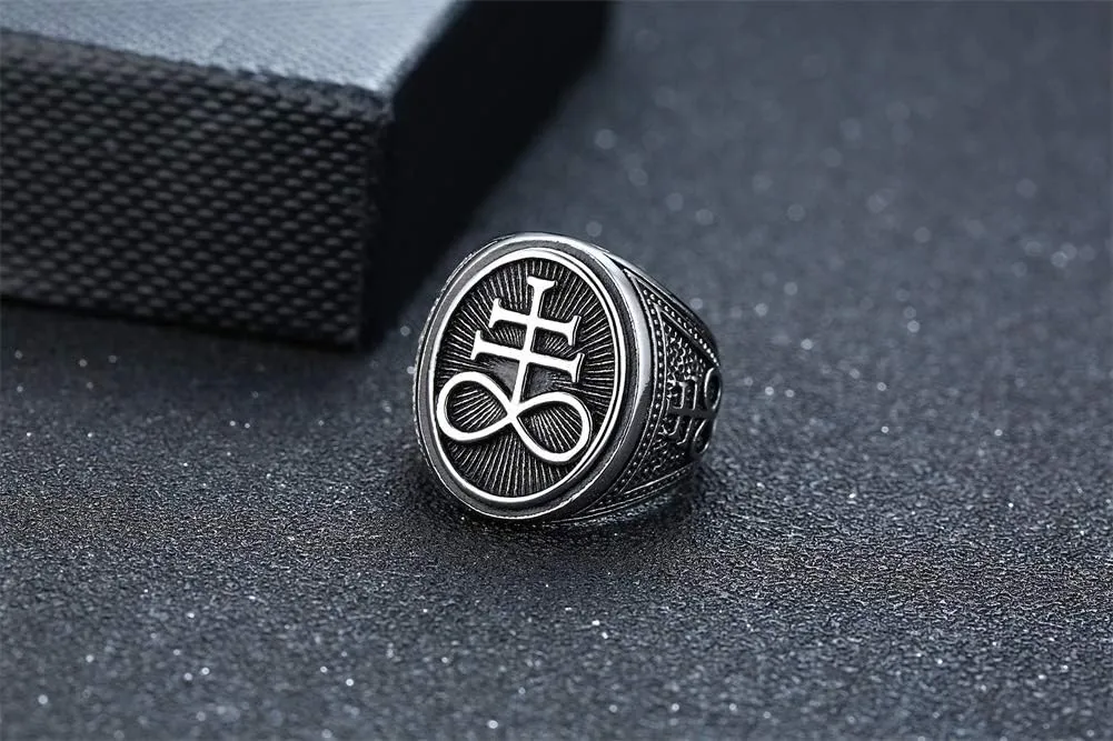 VNOX Sigil of Lucifer Seal of Satan Symbol Signet Ring Band for Men Boys,Talisman Amulet Jewelry