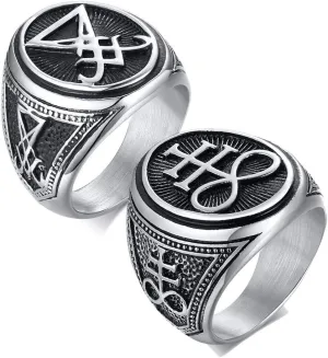 VNOX Sigil of Lucifer Seal of Satan Symbol Signet Ring Band for Men Boys,Talisman Amulet Jewelry