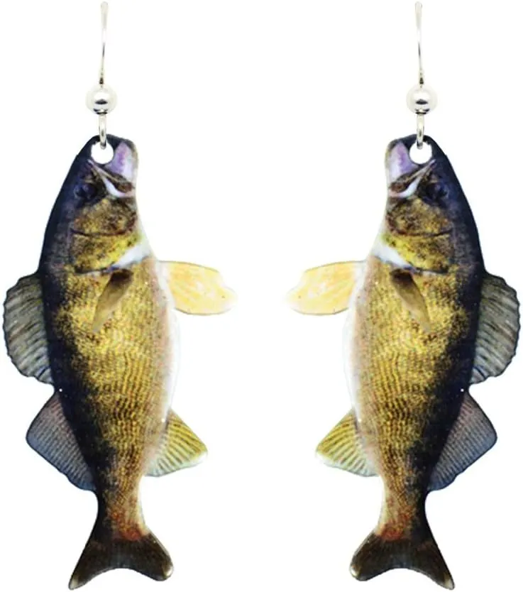Walleye Earrings by d'ears Non-Tarnish Sterling Silver French Hook Ear Wire
