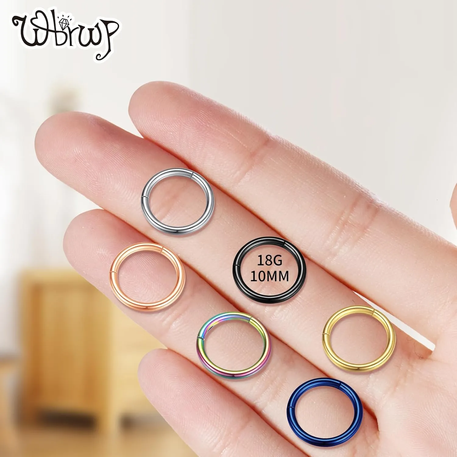 WBRWP 316L Stainless-Steel Hinged Nose Rings Hoop : 20G 18G 16G 14G Womens and Mens Body Pierecing Ring Segment Ring Lip Rings Nose Helix Cartilage Rook EarringsDiameter 6mm 8mm 10mm 12mm