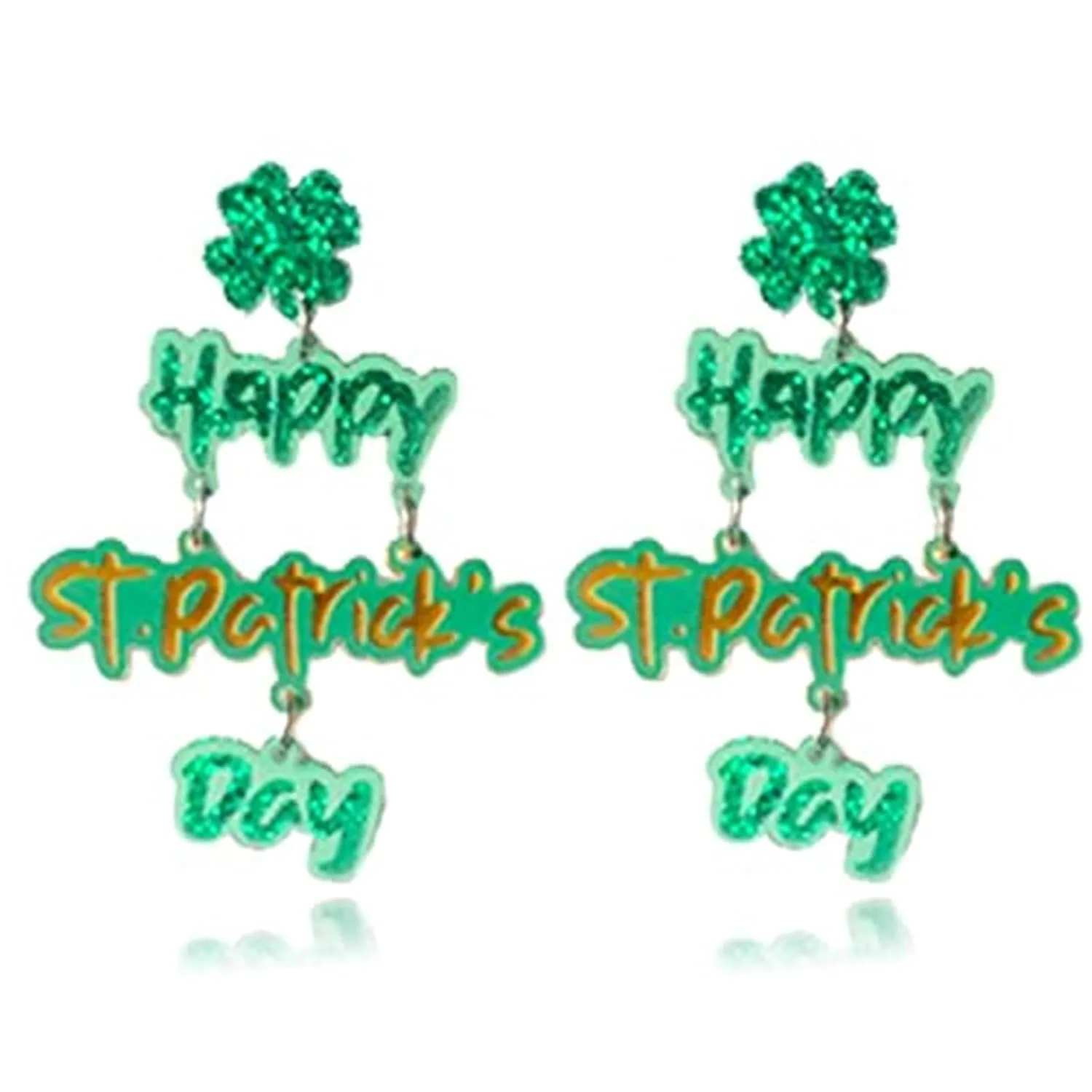 WCRAZYE St. Patrick's Day Earrings for Women Girls Handmade Irish Shamrock Acrylic Dangle Earrings, Green Hat Clover Horseshoe Drop Earrings Irish Lucky Festival Gift (Green Irish Shamrock)