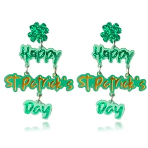 WCRAZYE St. Patrick's Day Earrings for Women Girls Handmade Irish Shamrock Acrylic Dangle Earrings, Green Hat Clover Horseshoe Drop Earrings Irish Lucky Festival Gift (Green Irish Shamrock)