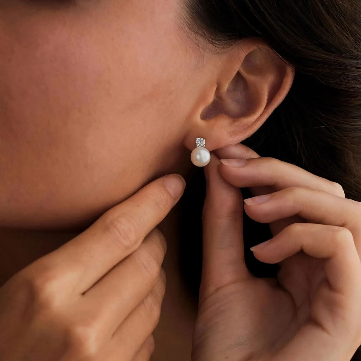 WFYOU Pearl Earrings for Women 925 Sterling Silver Earring 14K Gold Plated Pearls Stud Earrings for Women Trendy White 5 6 7 8 9 10MM Pearl CZ Diamond Hypoallergenic Earring Jewelry Gift