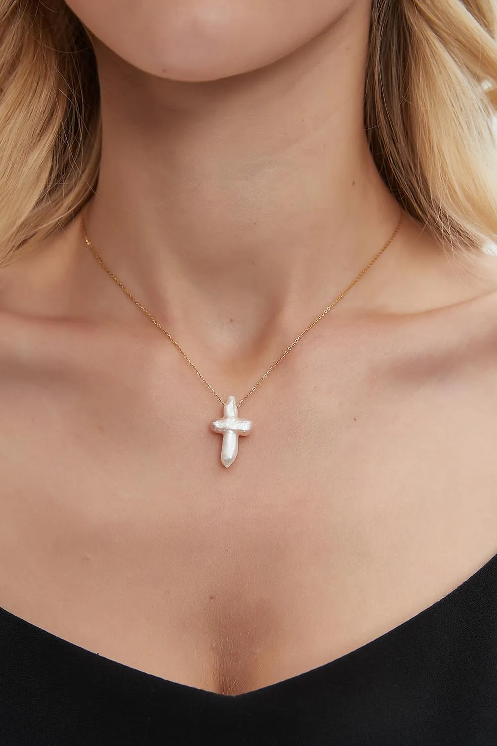 White Pearl Cross Necklace. Pearl Cross Necklace. Freshwater Pearl Cross Pendant. Everyday Minimalist Religious Jewelry