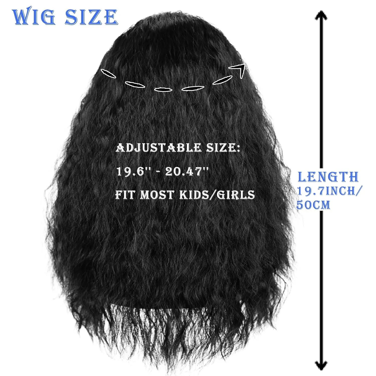 Wiggy Mermaid 50cm Long Black Curly Wig Frizzy Princess Wig with Necklace   Flower-clip for Kids Girls Toddlers Halloween Costume Cosplay