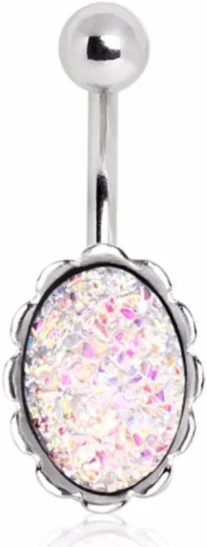 WildKlass Jewelry 316L Textured Aurora Borealis Synthetic Opal Navel Ring