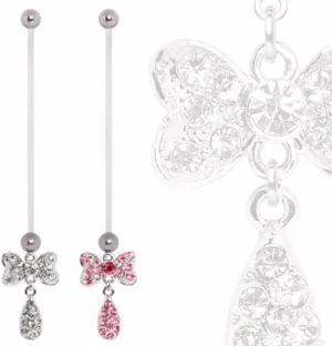WildKlass Jewelry BioFlex Pregnancy Navel Ring with Bow Tie and Water Drop Dangle