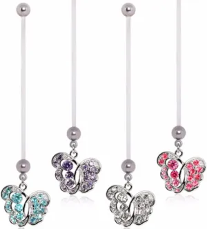 WildKlass Jewelry BioFlex Pregnancy Navel Ring with Elegant Fancy Butterfly Dangle