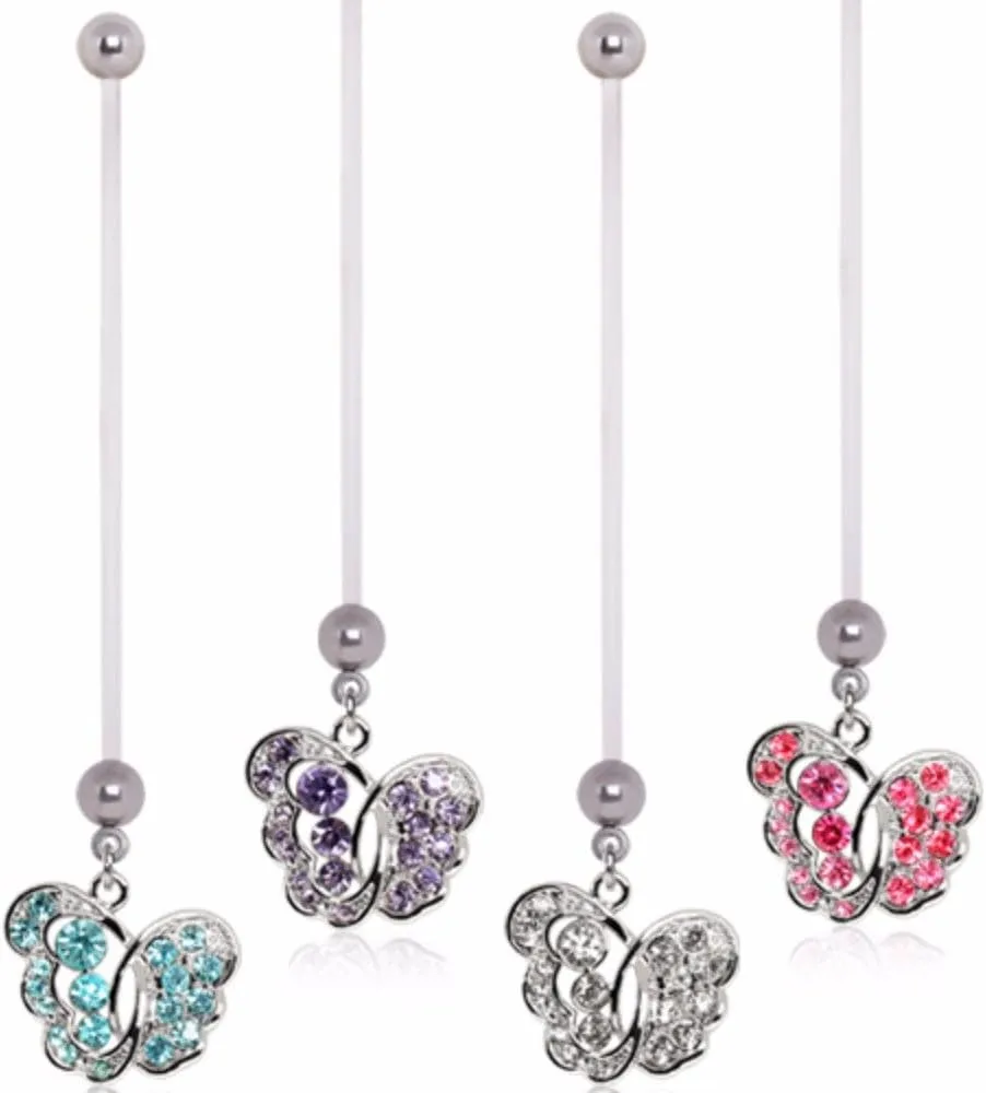 WildKlass Jewelry BioFlex Pregnancy Navel Ring with Elegant Fancy Butterfly Dangle