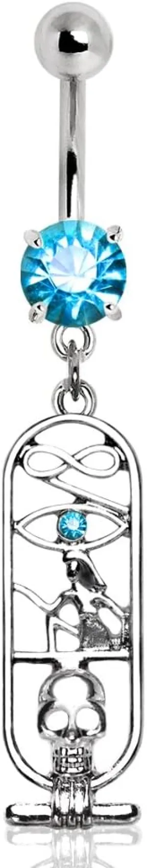 WildKlass Jewelry Navel Ring with Modern Egyptian Hieroglyphics Dangle 316L Stainless Steel