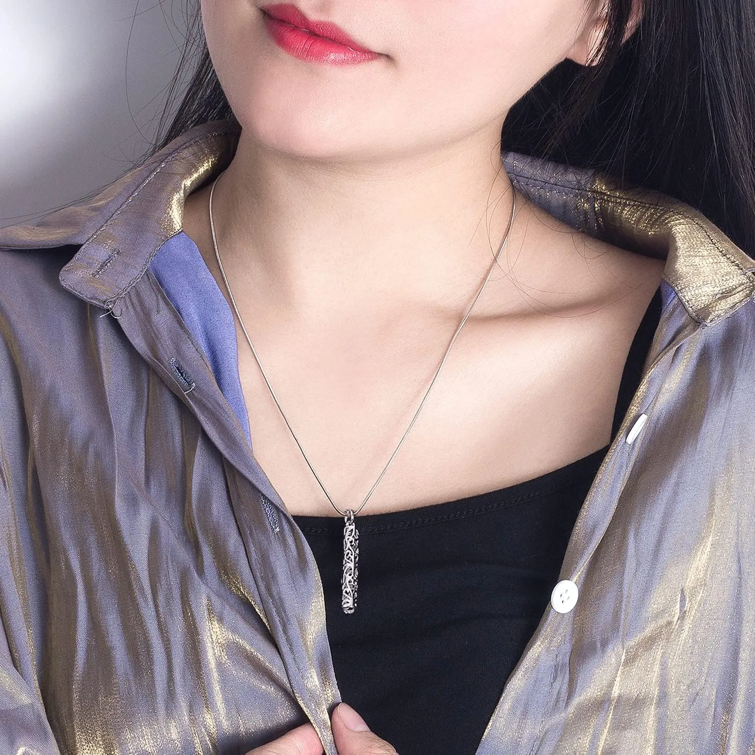 Women's 925 Silver Necklace-Bohemian Sterling Silver Patterned Cylindrical Pendant Necklace-100% Original Silver Snake Chain 45-60CM Fine Jewelry