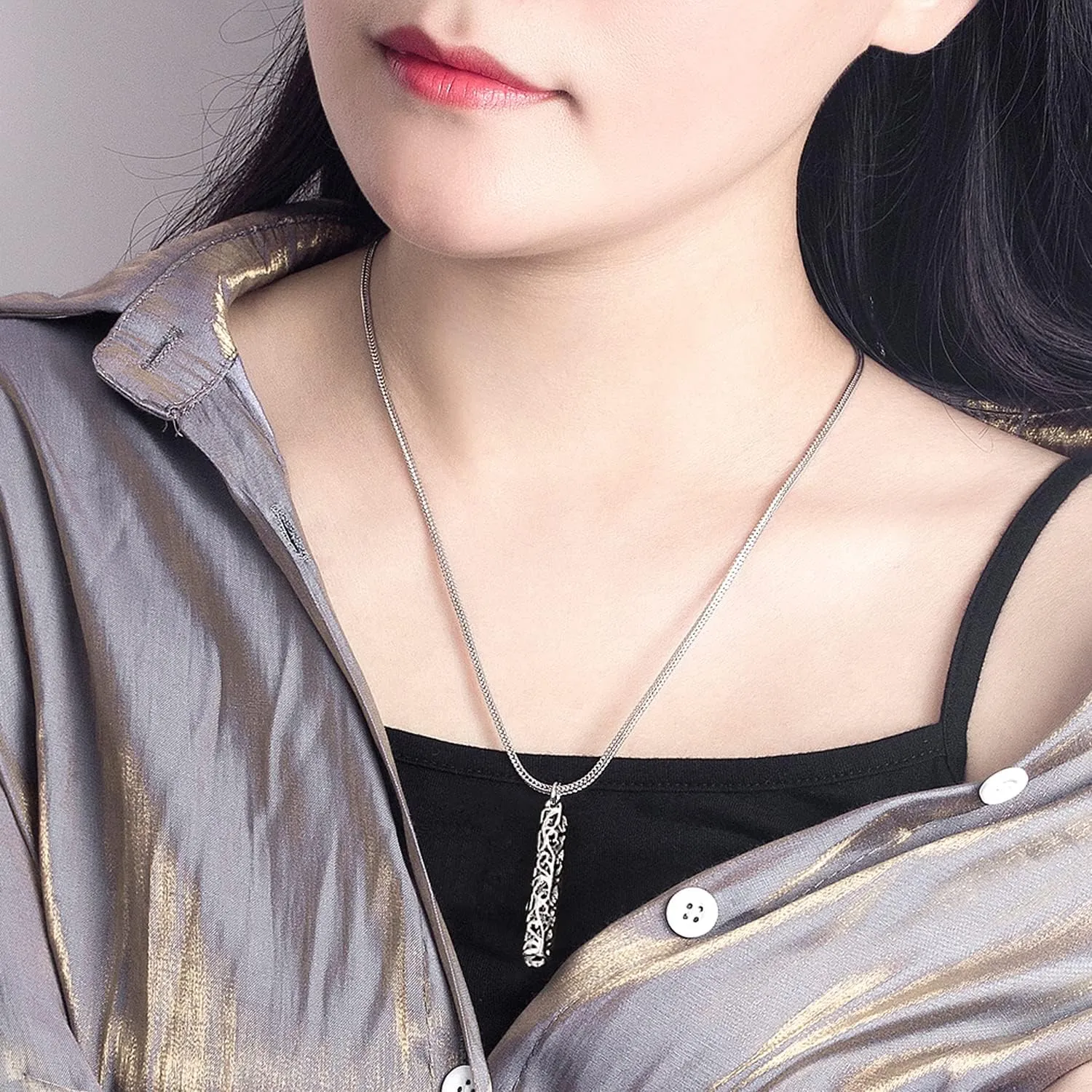 Women's 925 Silver Necklace-Bohemian Sterling Silver Patterned Cylindrical Pendant Necklace-100% Original Silver Snake Chain 45-60CM Fine Jewelry