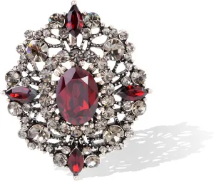 Women's Antique Classic Geometric Oval Shaped Hollowed Out Crystal Flower Filigree Brooch Pin Banquet Wedding Jewelry
