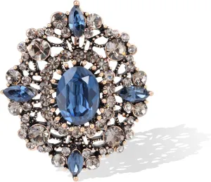 Women's Antique Classic Geometric Oval Shaped Hollowed Out Crystal Flower Filigree Brooch Pin Banquet Wedding Jewelry