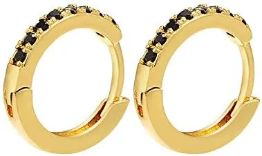 Women's Gold Plated Brass Thick C-Shape Single Ear Cuff, Non-Pierced Clip On Small Earring, Modern Minimalist Style - Gold Black