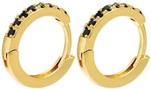 Women's Gold Plated Brass Thick C-Shape Single Ear Cuff, Non-Pierced Clip On Small Earring, Modern Minimalist Style - Gold Black