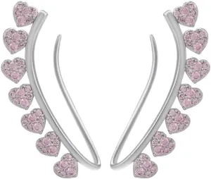 Women's Gold Tone Pink Crystal Heart Ear Cuffs, Climber Style No Piercing Clip-On Earrings - Silver Pink