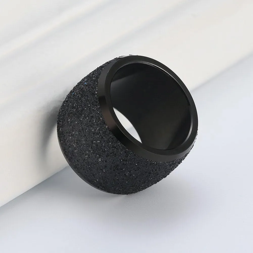 Women's Stainless Steel Ring Shiny Sequins Pave Sandblast Wide Wedding Band Silver, Rose, Gold, Black