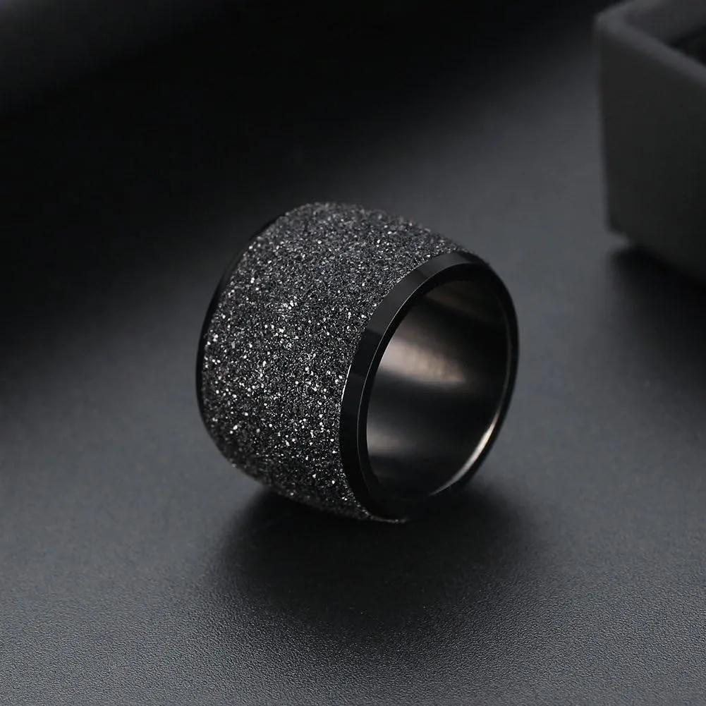 Women's Stainless Steel Ring Shiny Sequins Pave Sandblast Wide Wedding Band Silver, Rose, Gold, Black
