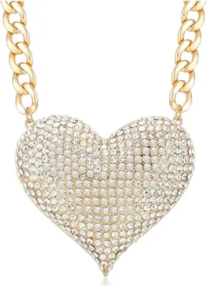 Women's Statement Sparkly Heart Necklace Shiny Rhinestone Chunky Chain Necklace Punk Rock Style Costume Jewelry