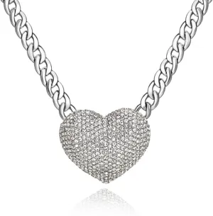 Women's Statement Sparkly Heart Necklace Shiny Rhinestone Chunky Chain Necklace Punk Rock Style Costume Jewelry