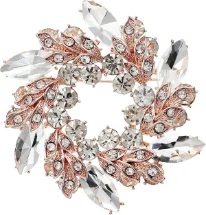 Women's Wedding Corsage Crystal Sliver Metal Rhinestone Brooch Pin,Flower Wreath Jewelry Accessory for Fashion
