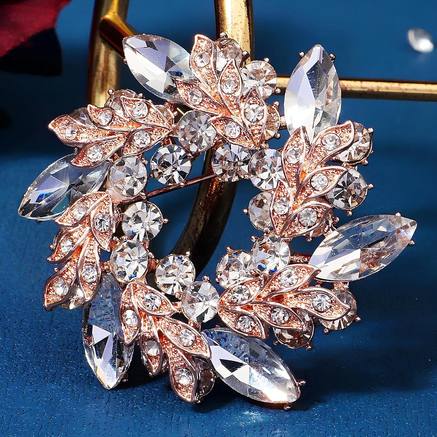 Women's Wedding Corsage Crystal Sliver Metal Rhinestone Brooch Pin,Flower Wreath Jewelry Accessory for Fashion