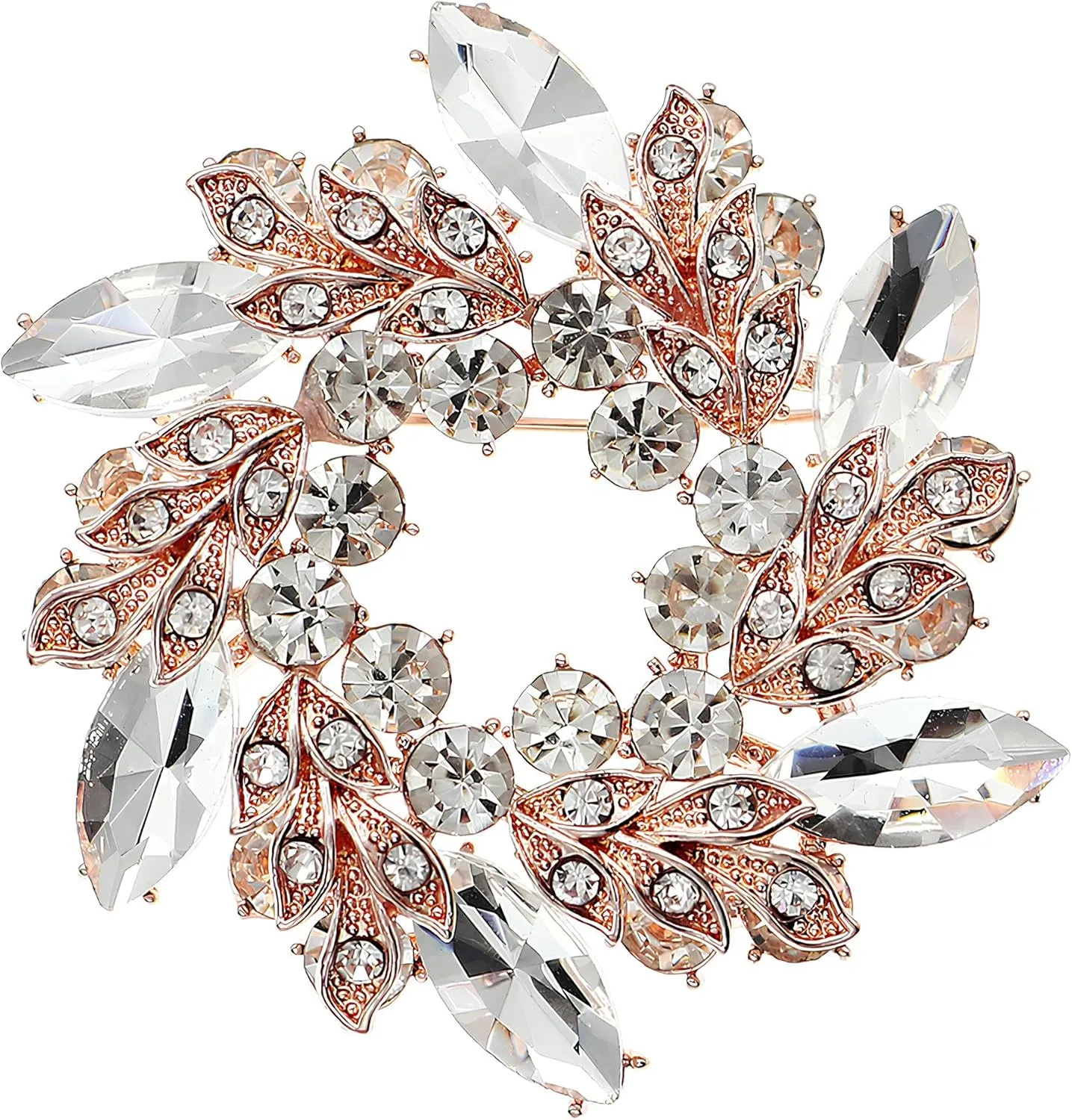 Women's Wedding Corsage Crystal Sliver Metal Rhinestone Brooch Pin,Flower Wreath Jewelry Accessory for Fashion