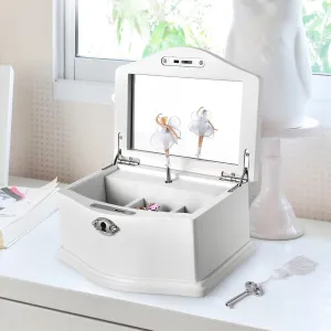 Wooden Ballerina Medium White Musical Jewelry Box with Mirror and Lock for girlsKid's Jewelry Storage Music Box,Gifts for Christmas,Birthday and all Holidays