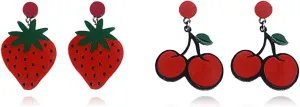 XYAYOU 2 pairs Cute Creative Exaggerated Cherry Strawberry Fruit Earrings for Women